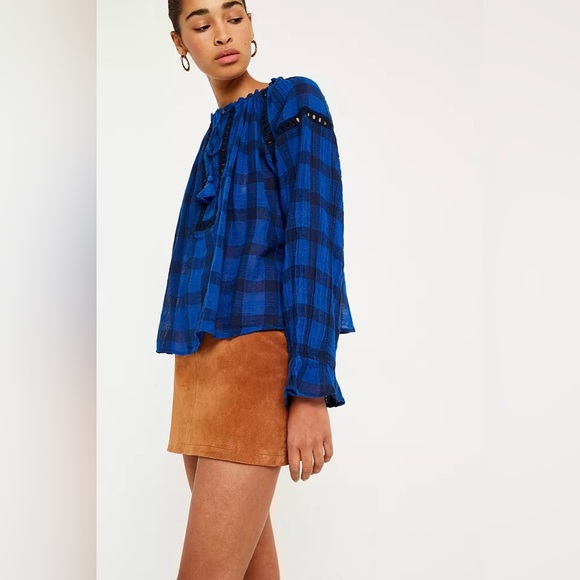 Free People Honey Grove Plaid Top in Blue - Picture 3 of 9